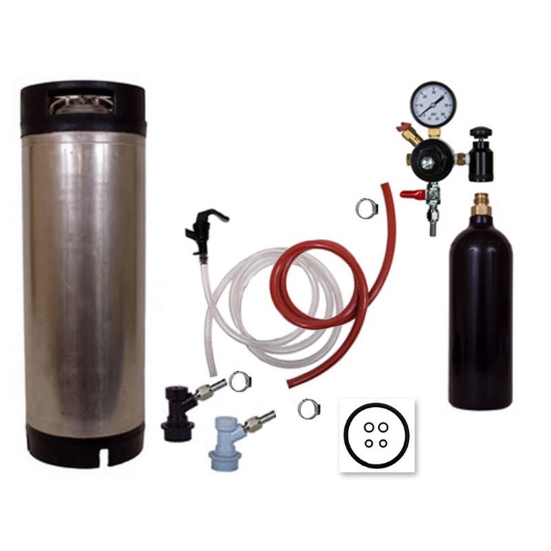 Draft Beer Homebrew Keg Kit with 20oz CO2 Tank Used Ball Lock Keg