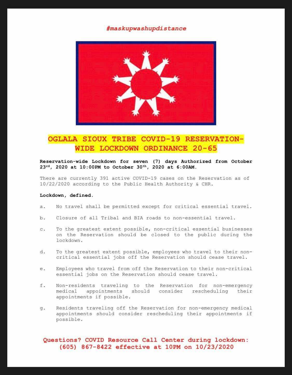 Oglala Sioux Tribe issuing 7day lockdown