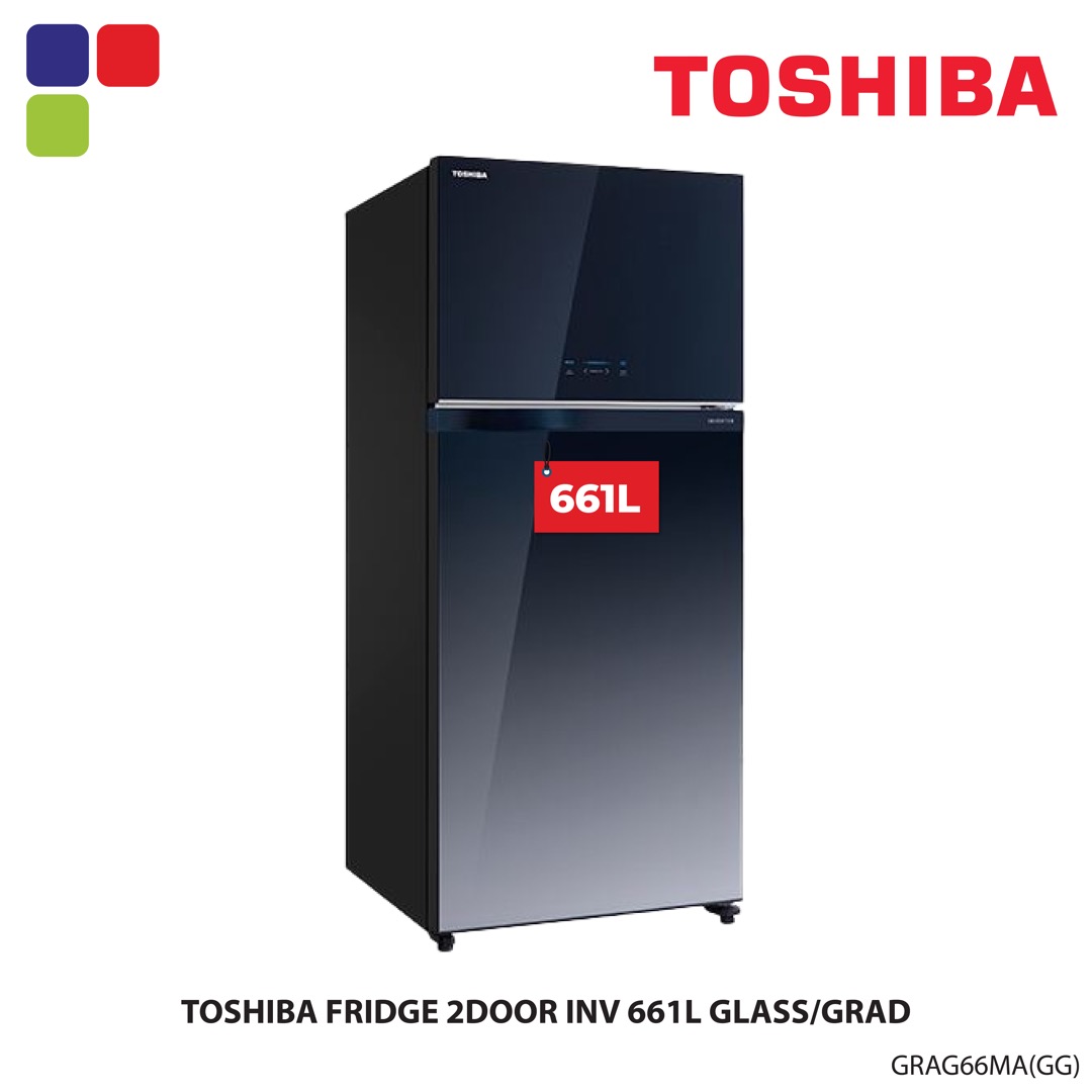 TOSHIBA FRIDGE 2DOOR INV 661L GLASS/GRAD GRAG66MA(GG) Kemudi Timur
