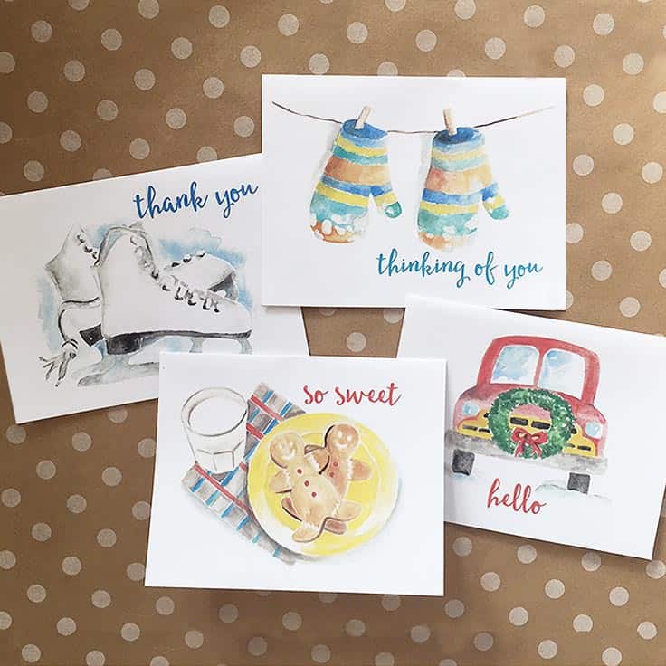 FREE Winter Watercolor Note Cards Printable Greeting Cards