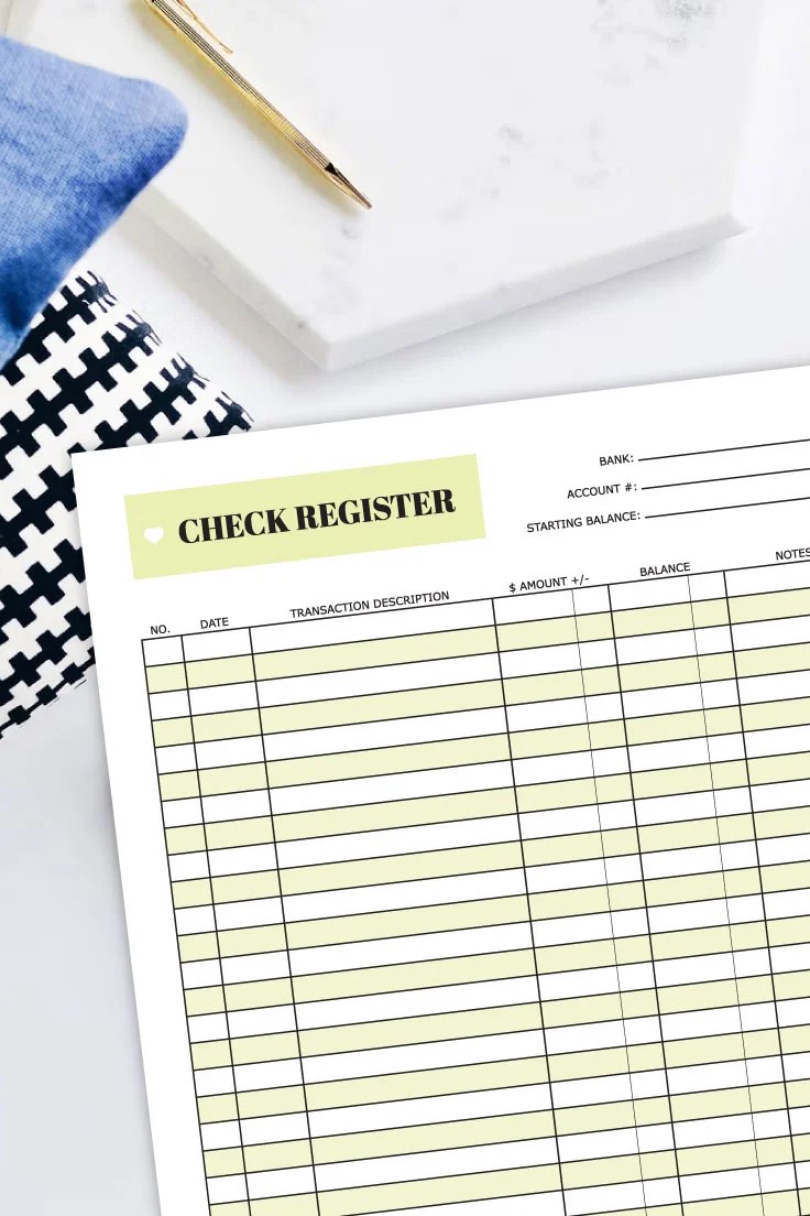 Printable Check Register Ideas for the Home