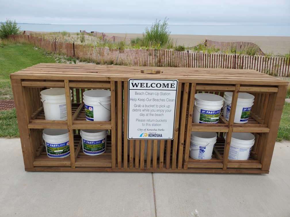 New clean up station at Simmons Island Beach City of Kenosha