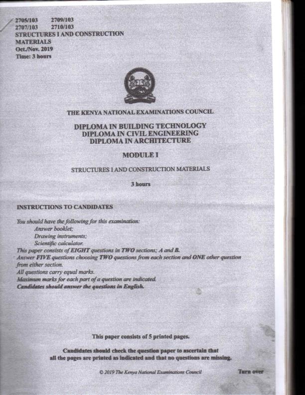 Structure 1 and Construction Material KNEC Past Papers Module 1 10201