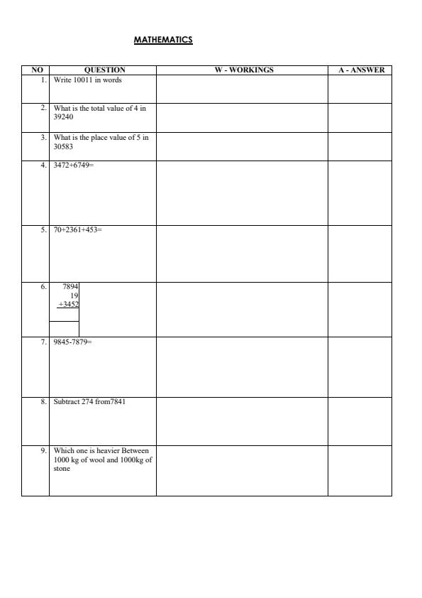 2021 CBC Grade 4 Opener Exams of Term 2 Exam SET 1