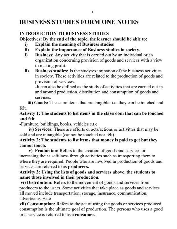 Form 1 to Form 4 Business Studies Notes 3740