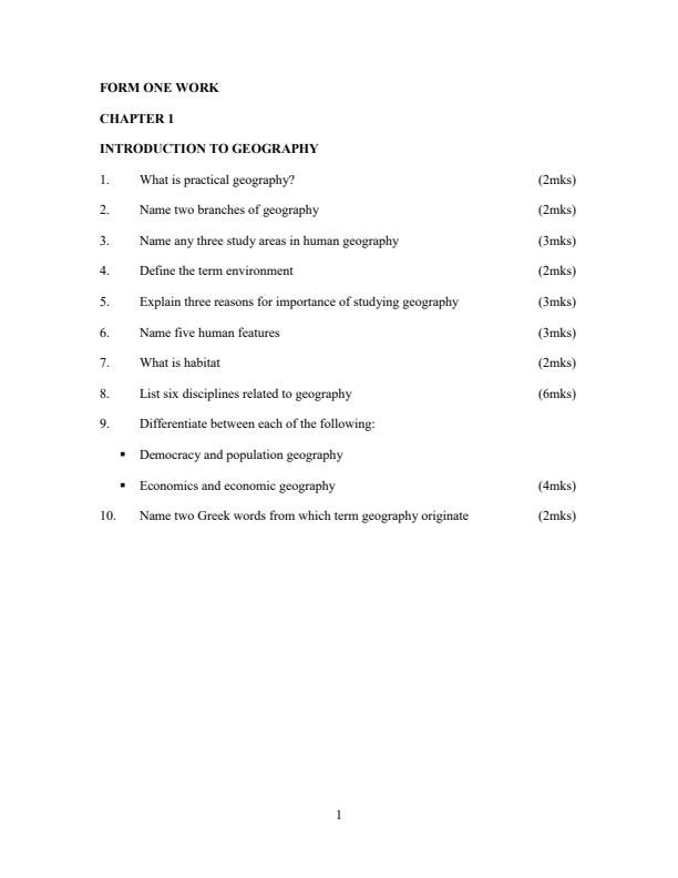 Sample Geography Questions With Answers For Form 1 to Form 4 4081