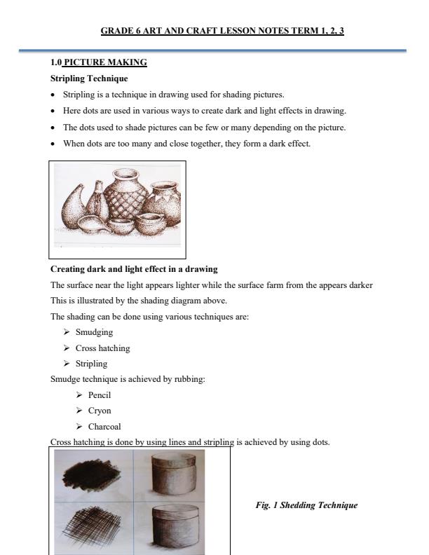2024 Grade 6 Art and Craft Lesson Notes Term 1, 2, 3 12406