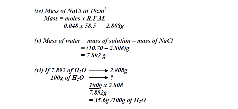 In an experiment to determine solubility of sodium chloride, 10.0 cm 3
