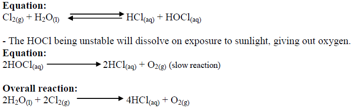 Describe the Effects of sunlight on chlorine water.