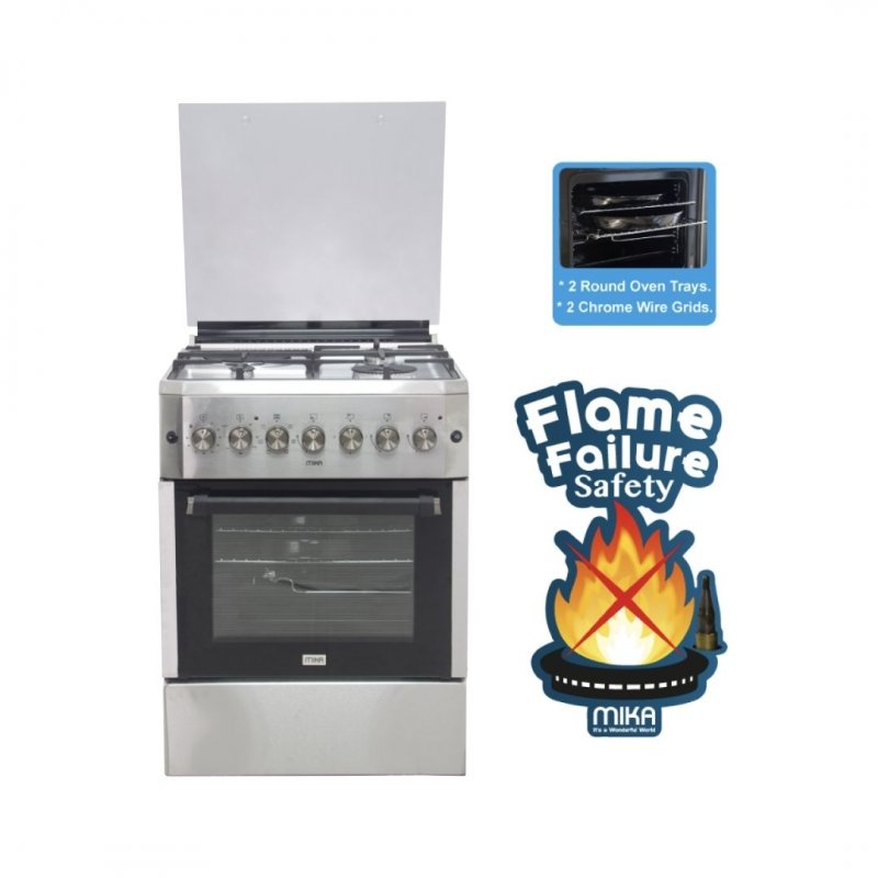 MIKA Standing Cooker, 60cm X 60cm, 4 Gas With WOK Burner, Electric Oven