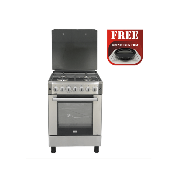 Mika Standing Cooker, 60cm X 60cm, 4 Gas, Electric Oven, Half Inox