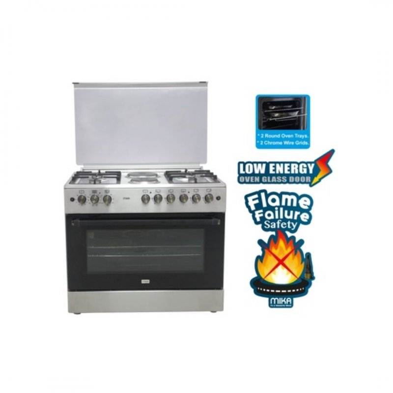 MIKA Standing Cooker, 90cm X 60cm, 4 + 2, Electric Oven, Half Inox MST90PU42HI/HC Home