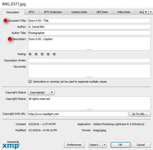Easily adding metadata copyright, title, caption is essential