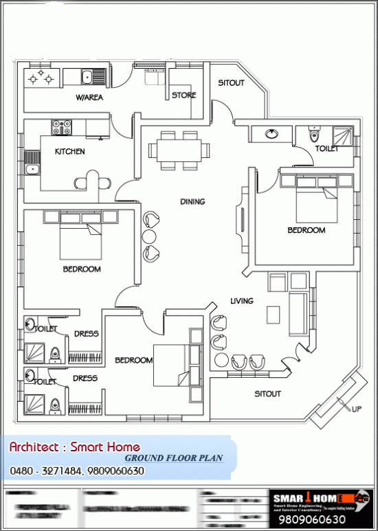 Kerala Style Single Floor House Plan at 1680 Sq.Ft