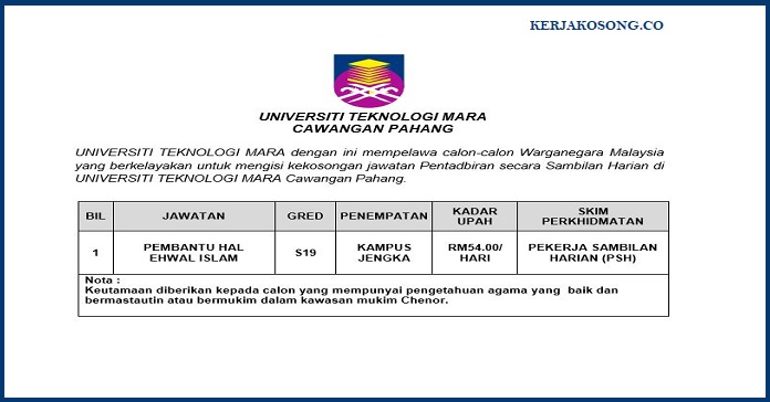 Jawatan Kosong Universiti Teknologi Mara (UITM) Pembantu Hal Ehwal