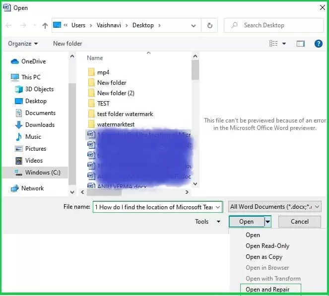 Fix Microsoft Word File Cannot be Opened Error?