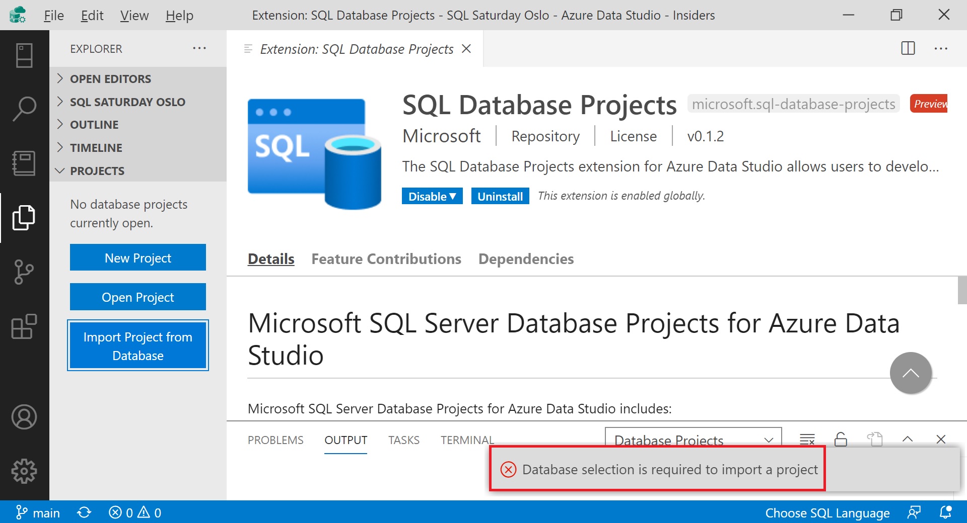 Tips about creating Database Projects in Azure Data Studio