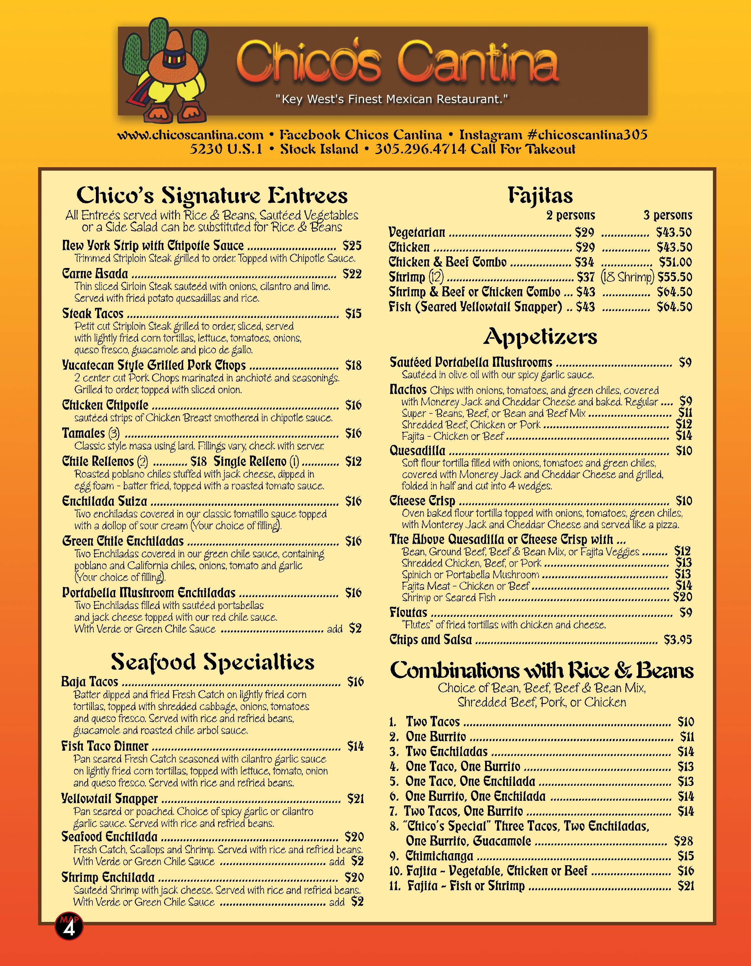 Chico’s Cantina Menu, Key West Best Key West Restaurant Menus Key