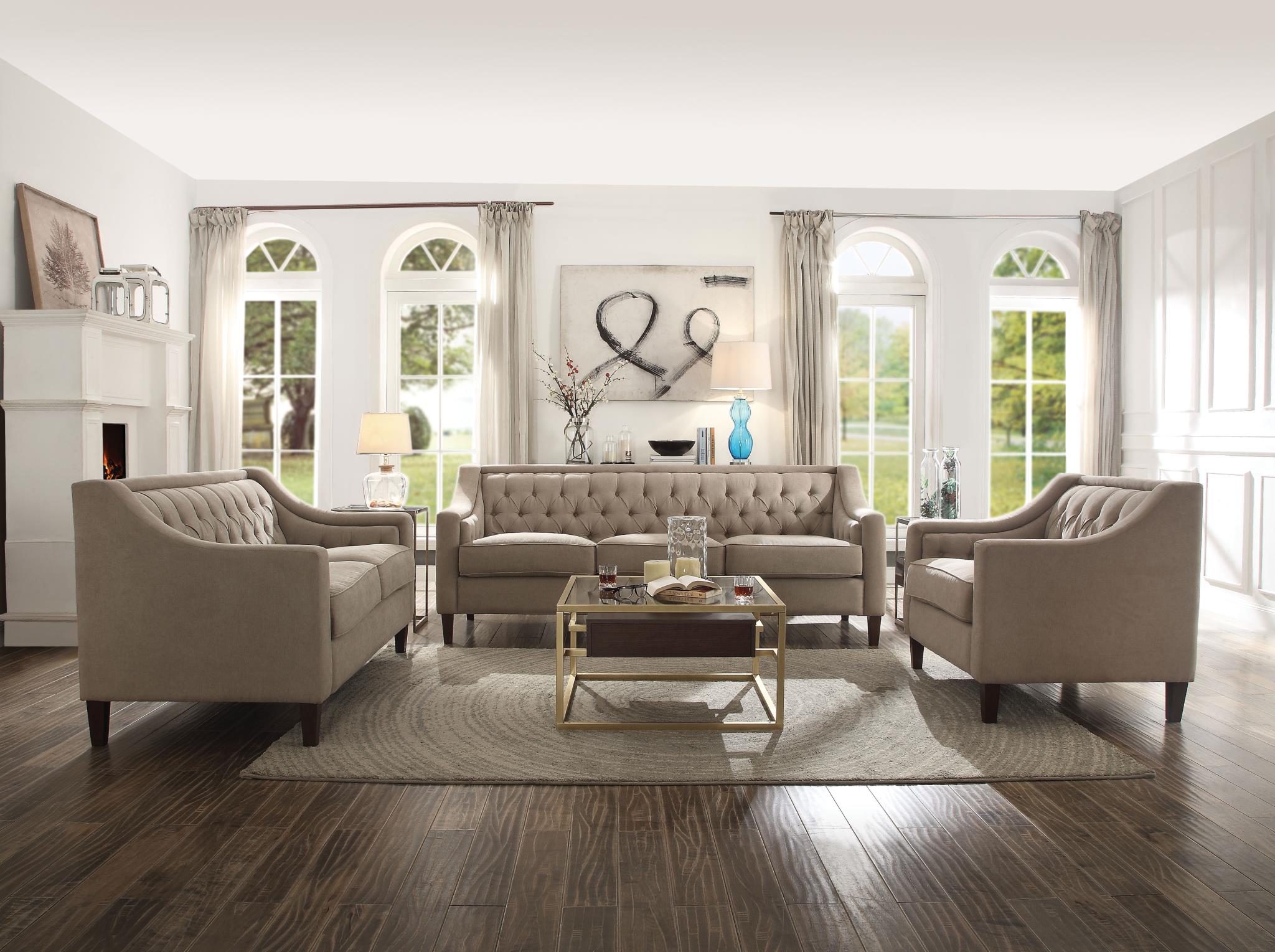 Suzanne Beige Tufted Back Sofa Set KFROOMS