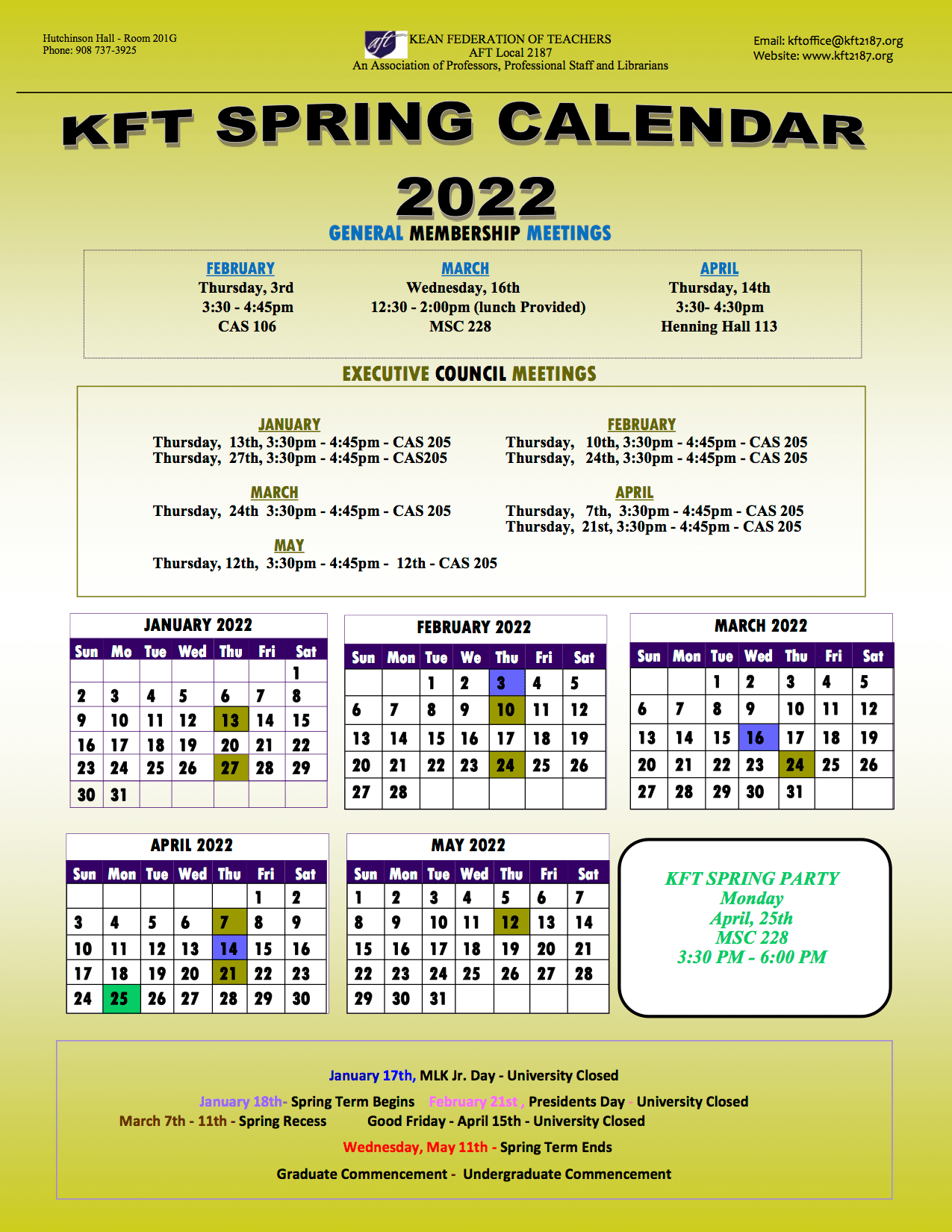 Kean Spring Break 2022 Spring Calendar 2022 | Kean Federation Of Teachers - Local 2187