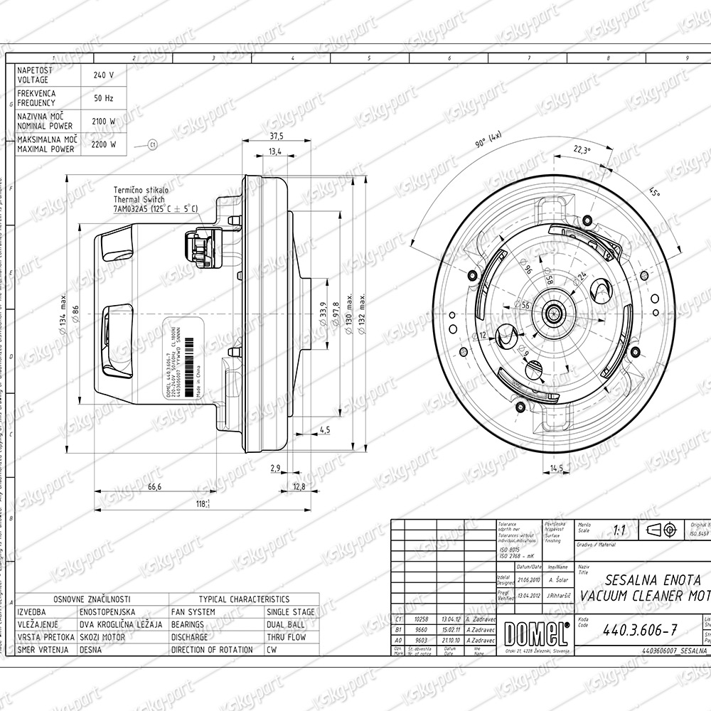 Philips 432200699041 Domel Vacuum Cleaner Motor 2100W 440.3.6067