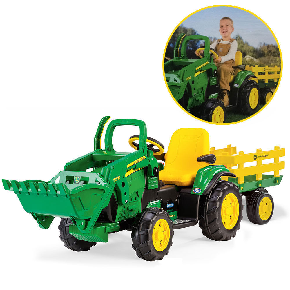 John Deere 12V Electric Ride On Loader Tractor w/Trailer/Wagon/Toy/Kids