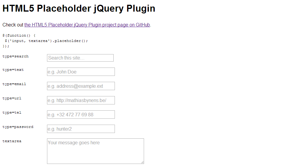 Top jQuery HTML5 Placeholder Plugins