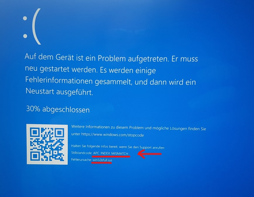 Fehler APC_INDEX_MISMATCH Bluescreen beim Drucken und einigen
