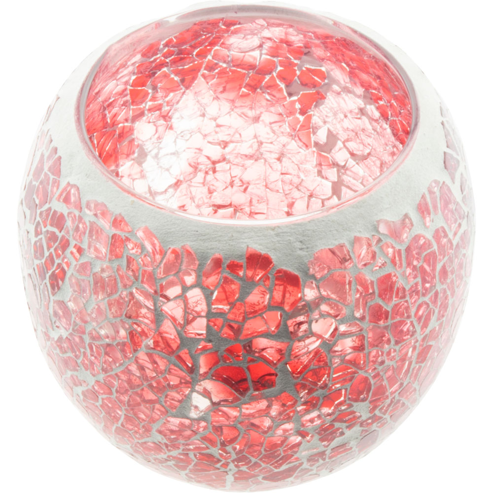 Glass Mosaic Votive Holder Round w/ LED TLight Red (Each) Kheops