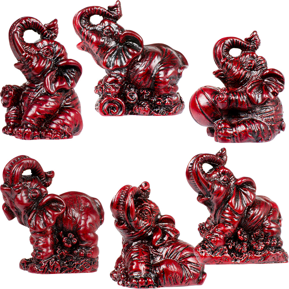 Polyresin Feng Shui Figurine Elephants Red (Set of 6) Kheops