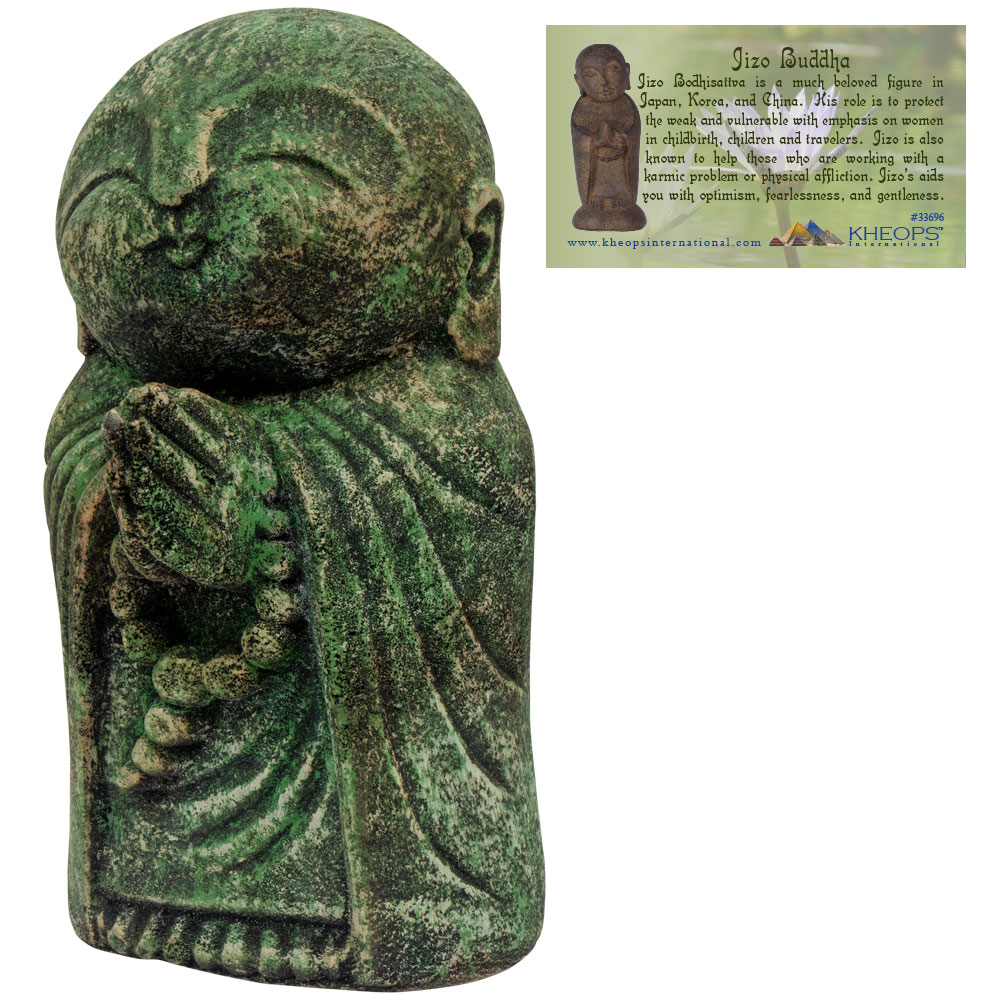 Volcanic Stone Statue Praying Jizo Buddah Green (Each) Kheops