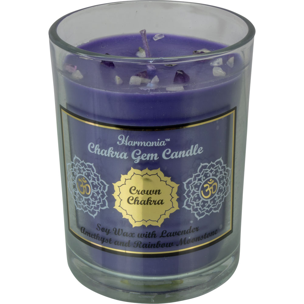 Harmonia Soy Gem Candle Crown Chakra Amethyst & Rainbow Moonstone