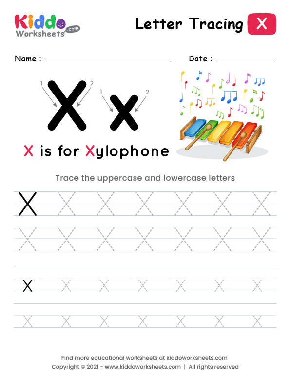 Letter Tracing Alphabet X - kiddoworksheets