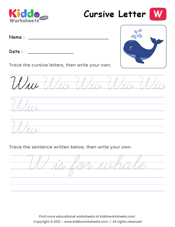 Free Printable Cursive Writing Letter W Worksheet - kiddoworksheets