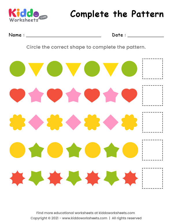 Free Printable Complete the Patterns Worksheet - kiddoworksheets