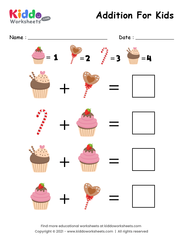 Free Printable Addition Sweets Worksheet kiddoworksheets