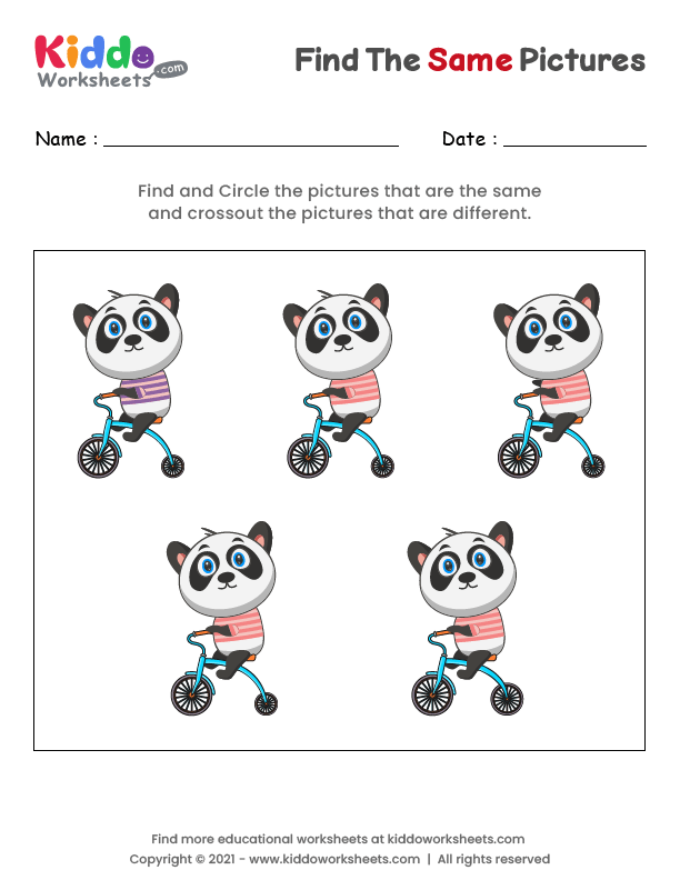 Free Printable Find the same Panda Worksheet kiddoworksheets