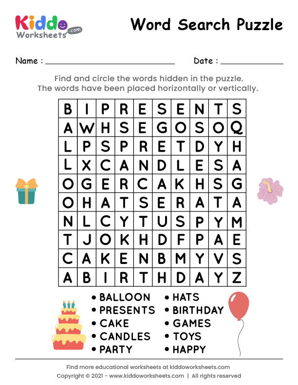 Free Printable Word Search Birthday Worksheet kiddoworksheets