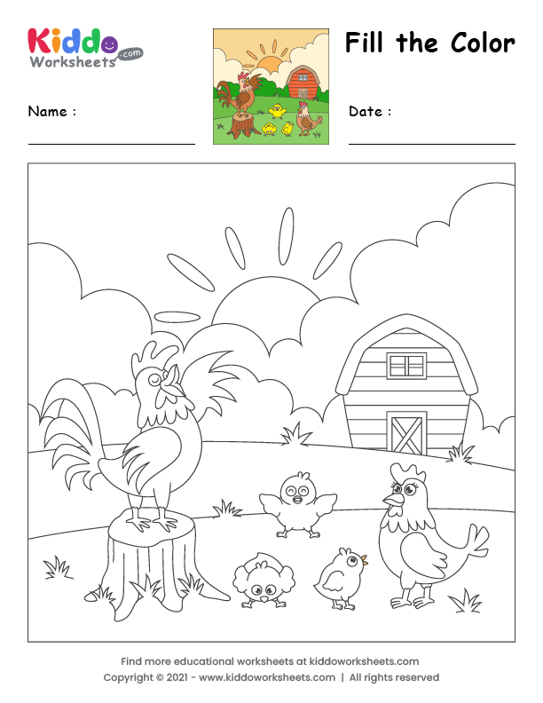 Free Printable Fill the Color Chicken Worksheet kiddoworksheets