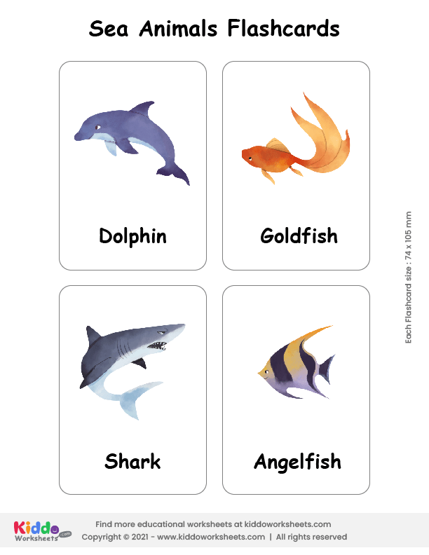Free Printable Sea Animals Flashcards Flashcards kiddoworksheets
