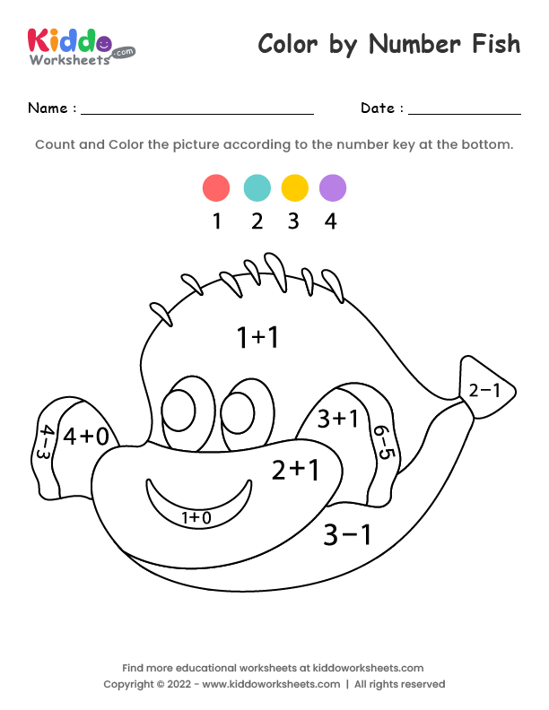 Free Printable Color by Number Fish Worksheet kiddoworksheets