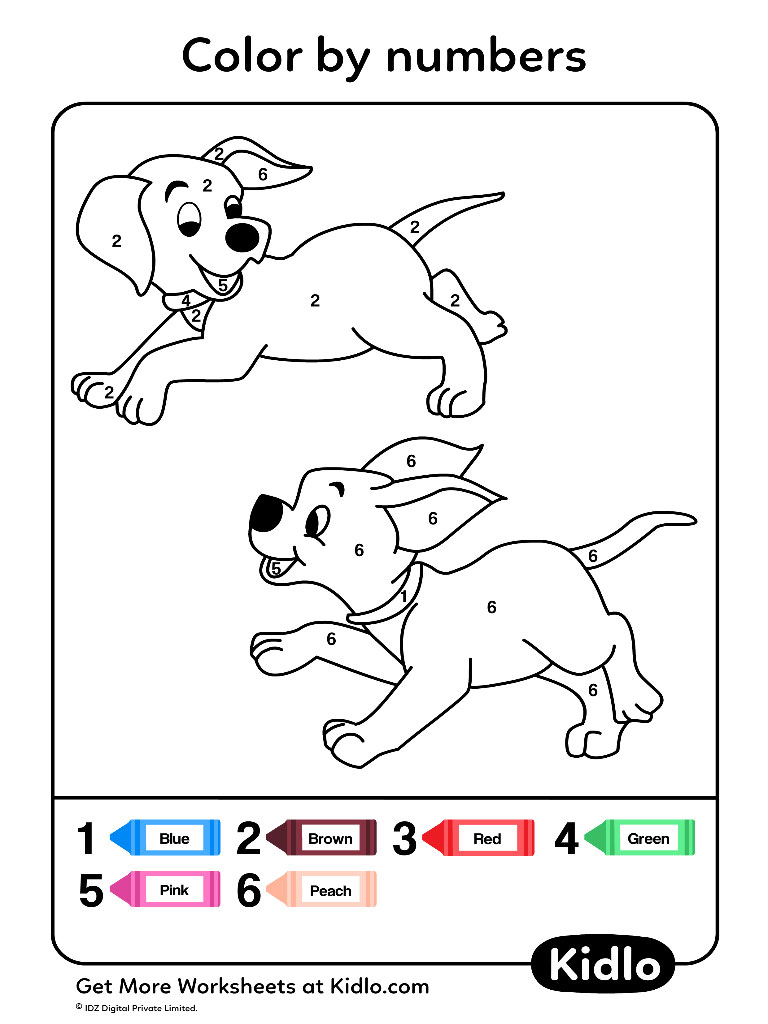 Color By Numbers Dogs Worksheet 16