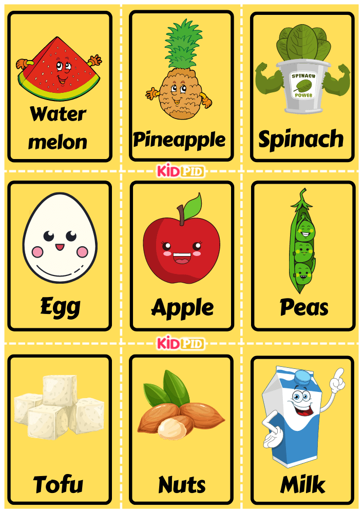 Food Groups Flashcard Sheets Associating Words with Pictures Kidpid