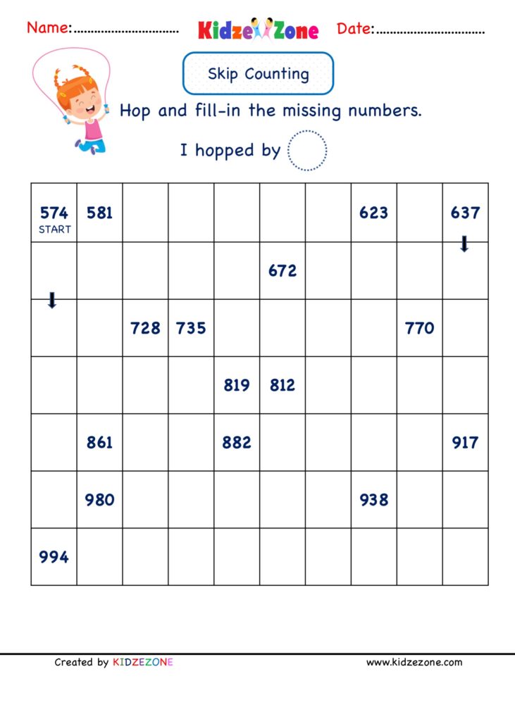 Grade 2 Math Number Practice worksheets Skip Counting by 7