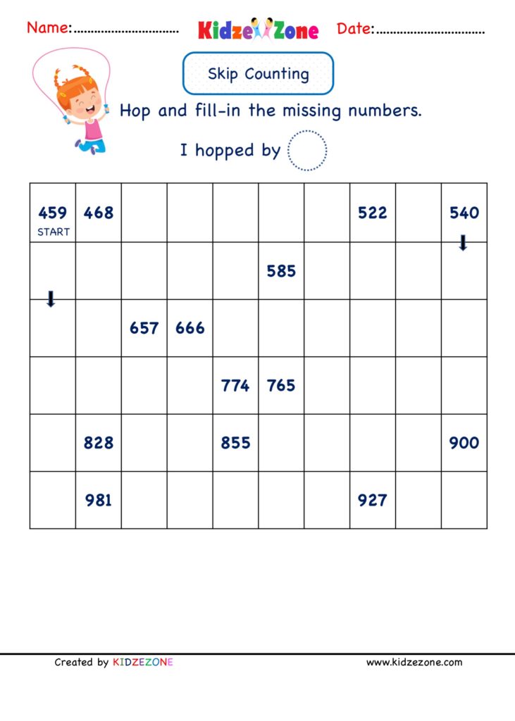 Grade 2 Math Number Practice worksheets - Skip Counting by 9