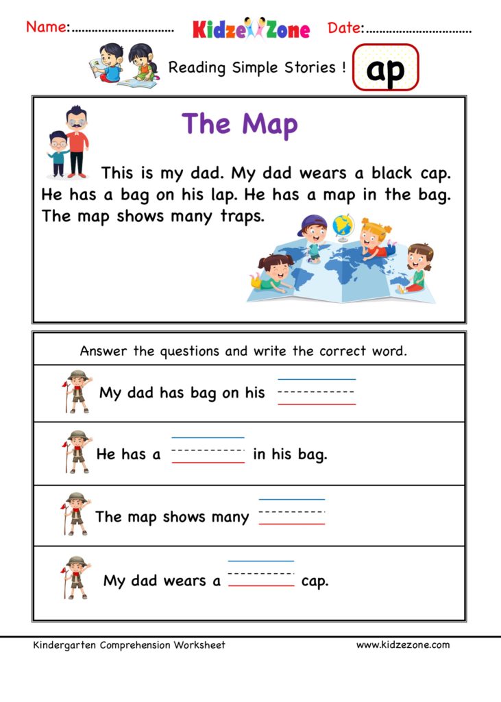 Kindergarten worksheets ap word family Comprehension 2