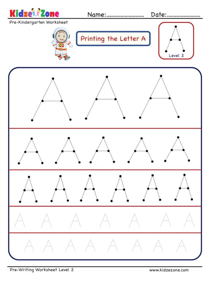 Letter A Tracing Worksheet Different sizes KidzeZone
