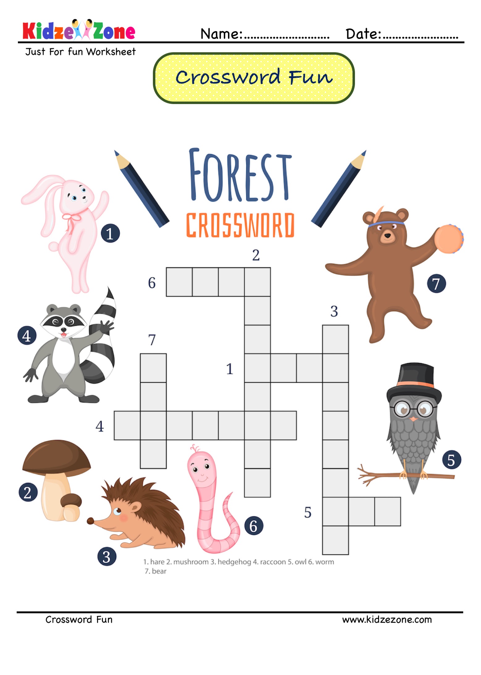 Identify The Animals Crossword Puzzle #10 - Kidzezone