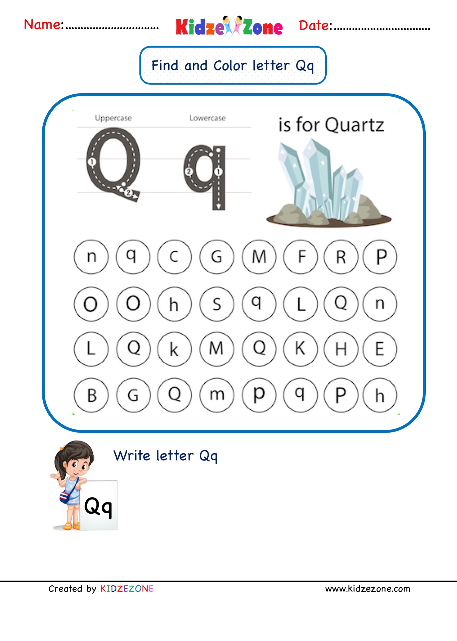 Kindergarten Letter Q Find and Color - KidzeZone