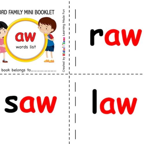 Kindergarten worksheets ap word family Picture booklet